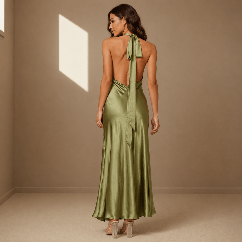 Green satin dress - Satinni