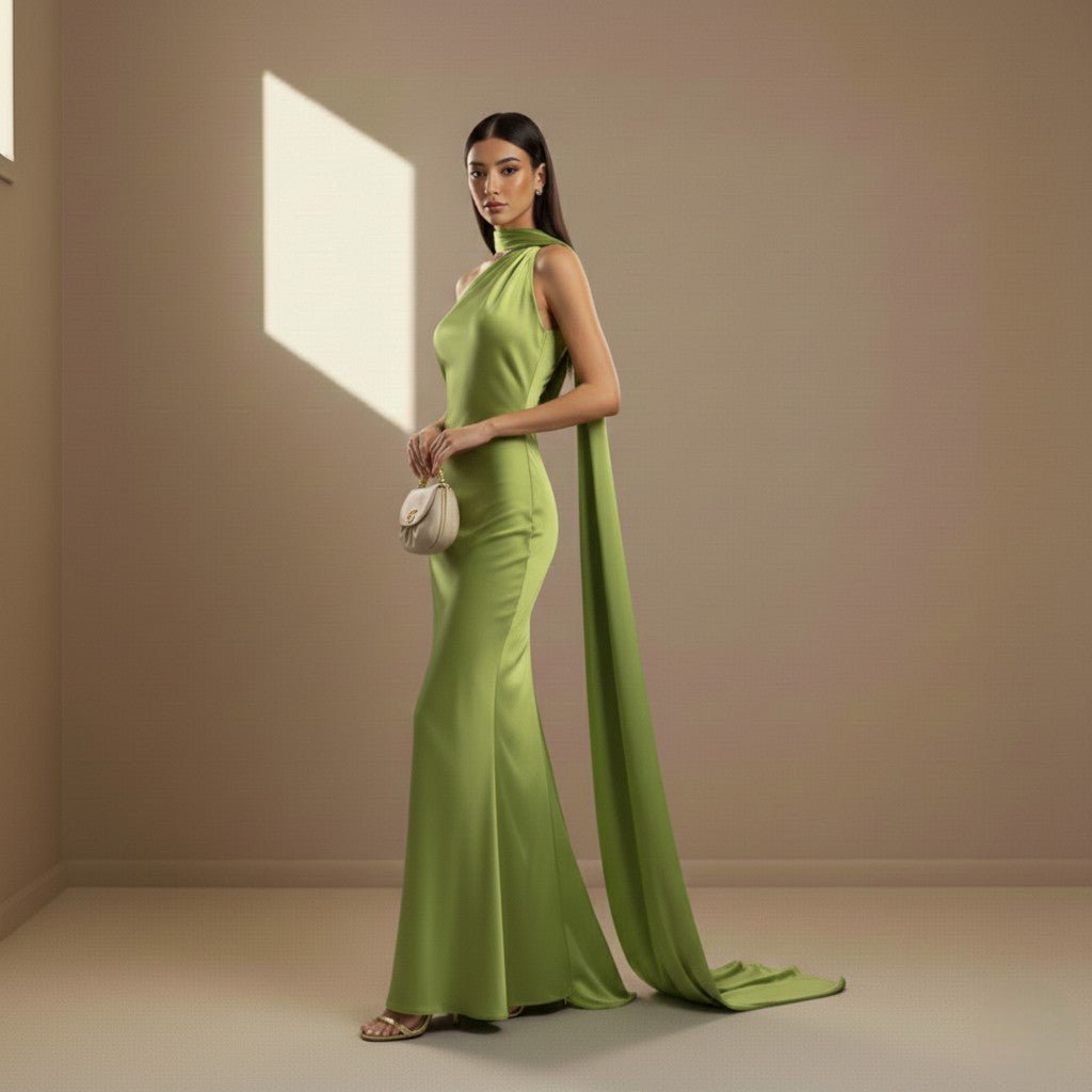 Green satin dress - Satinni