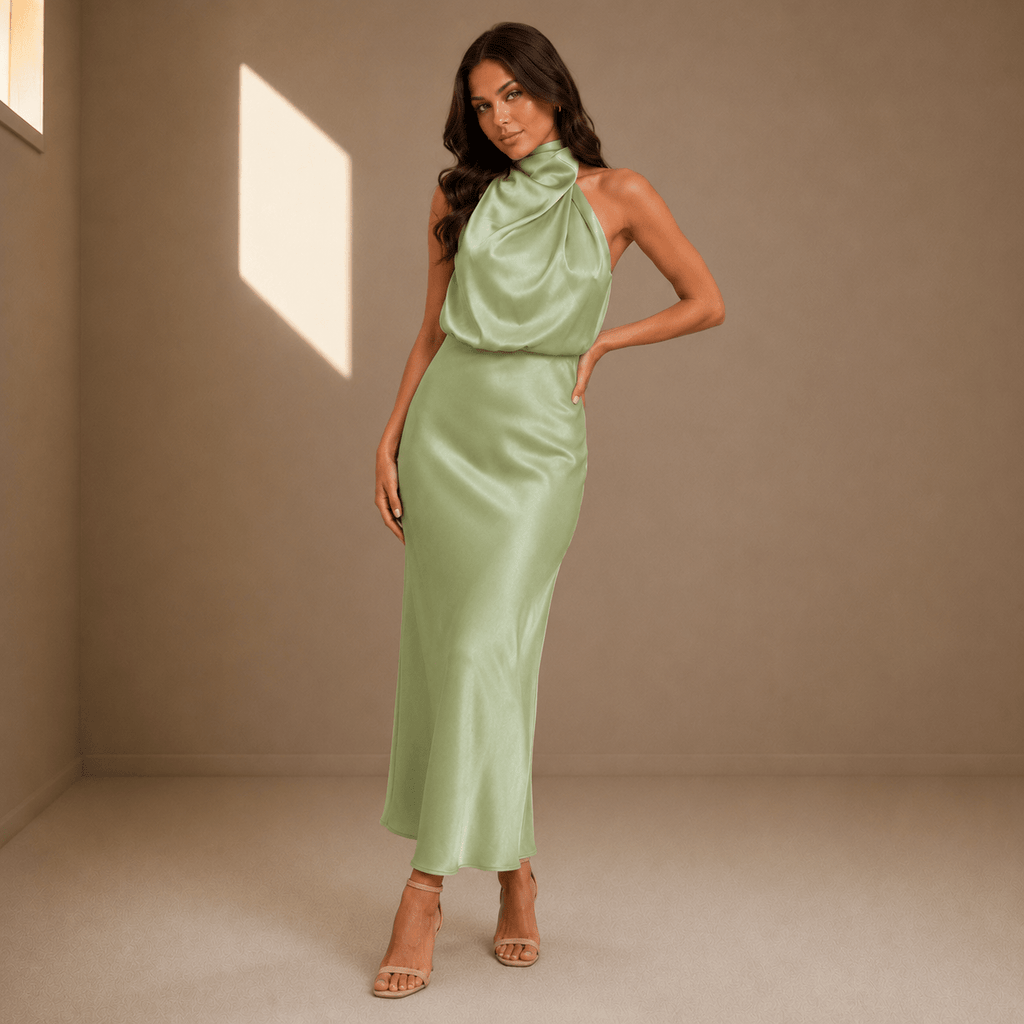 Green satin dress - Satinni