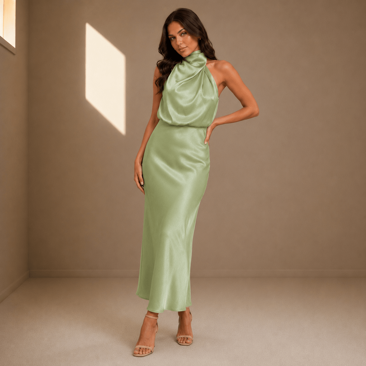 Green satin dress - Satinni