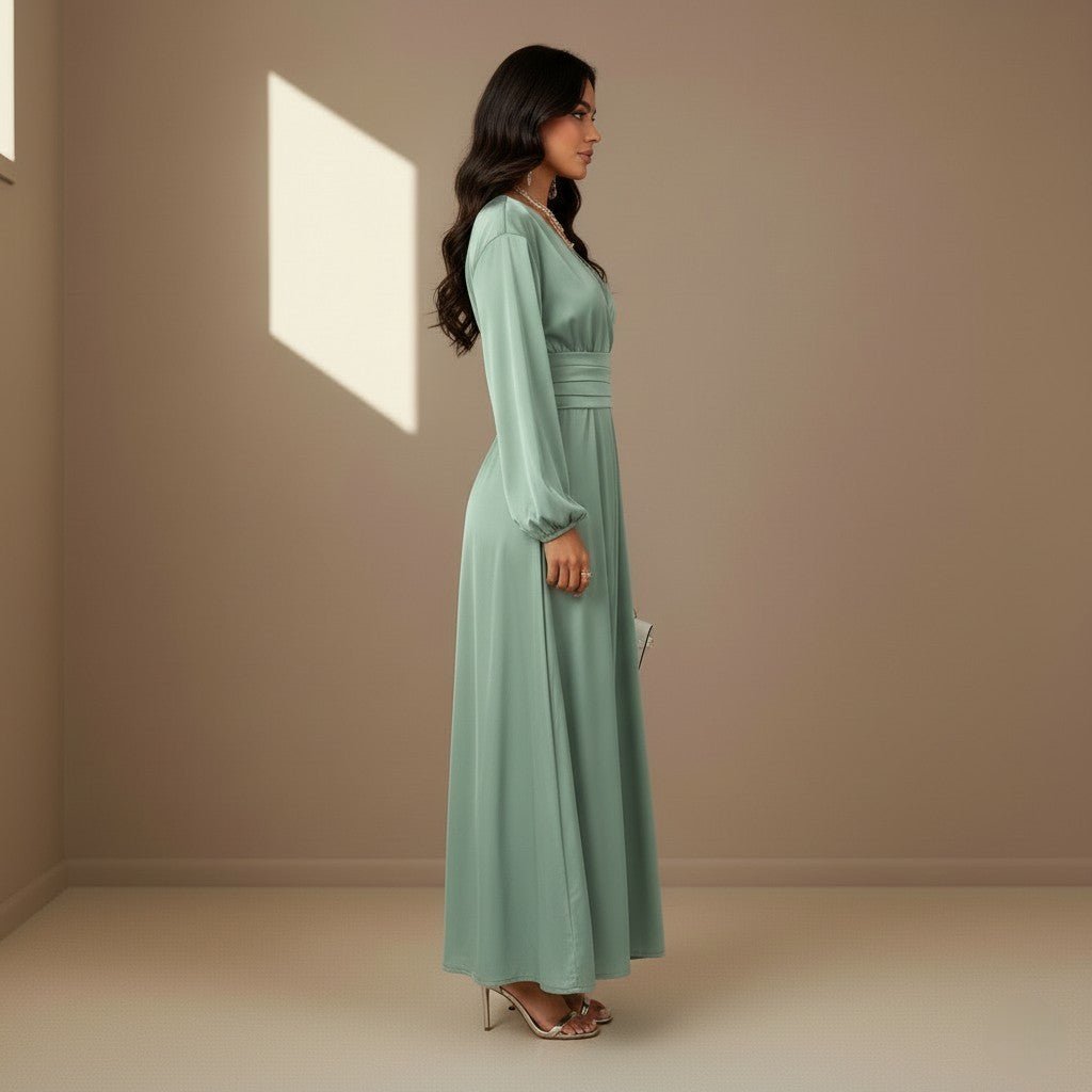 Green satin dress - Satinni