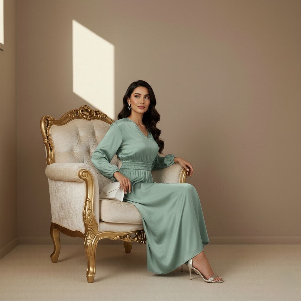 Green satin dress - Satinni