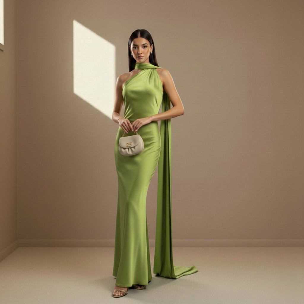 Green satin dress - Satinni