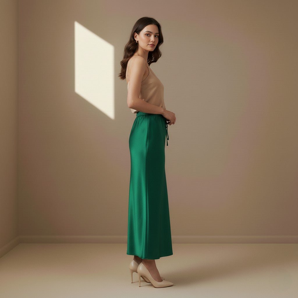 Green Satin Skirt - Satinni