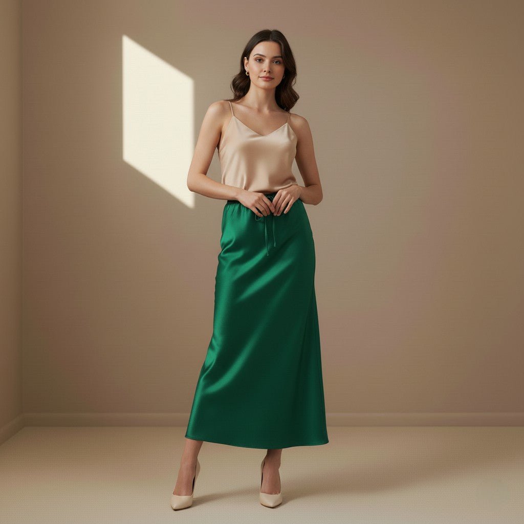 Green Satin Skirt - Satinni