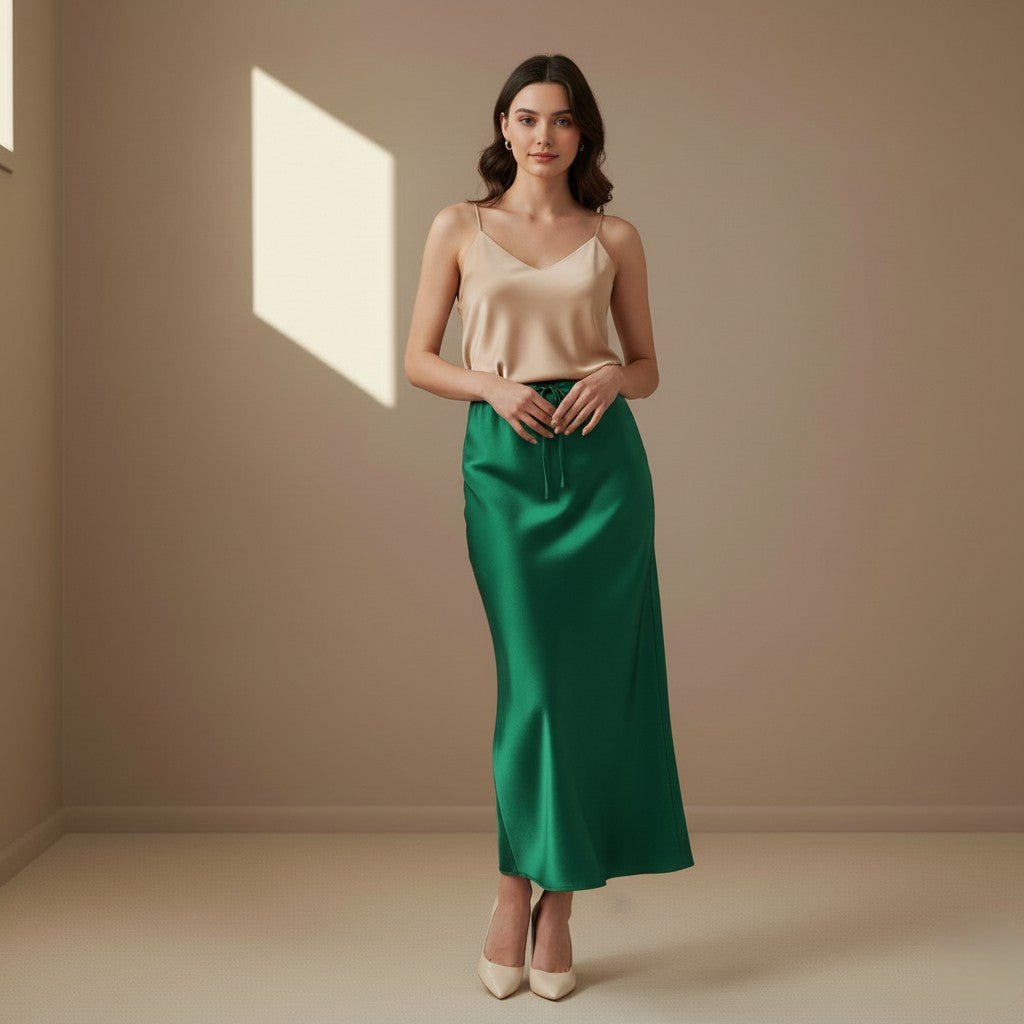 Green Satin Skirt - Satinni