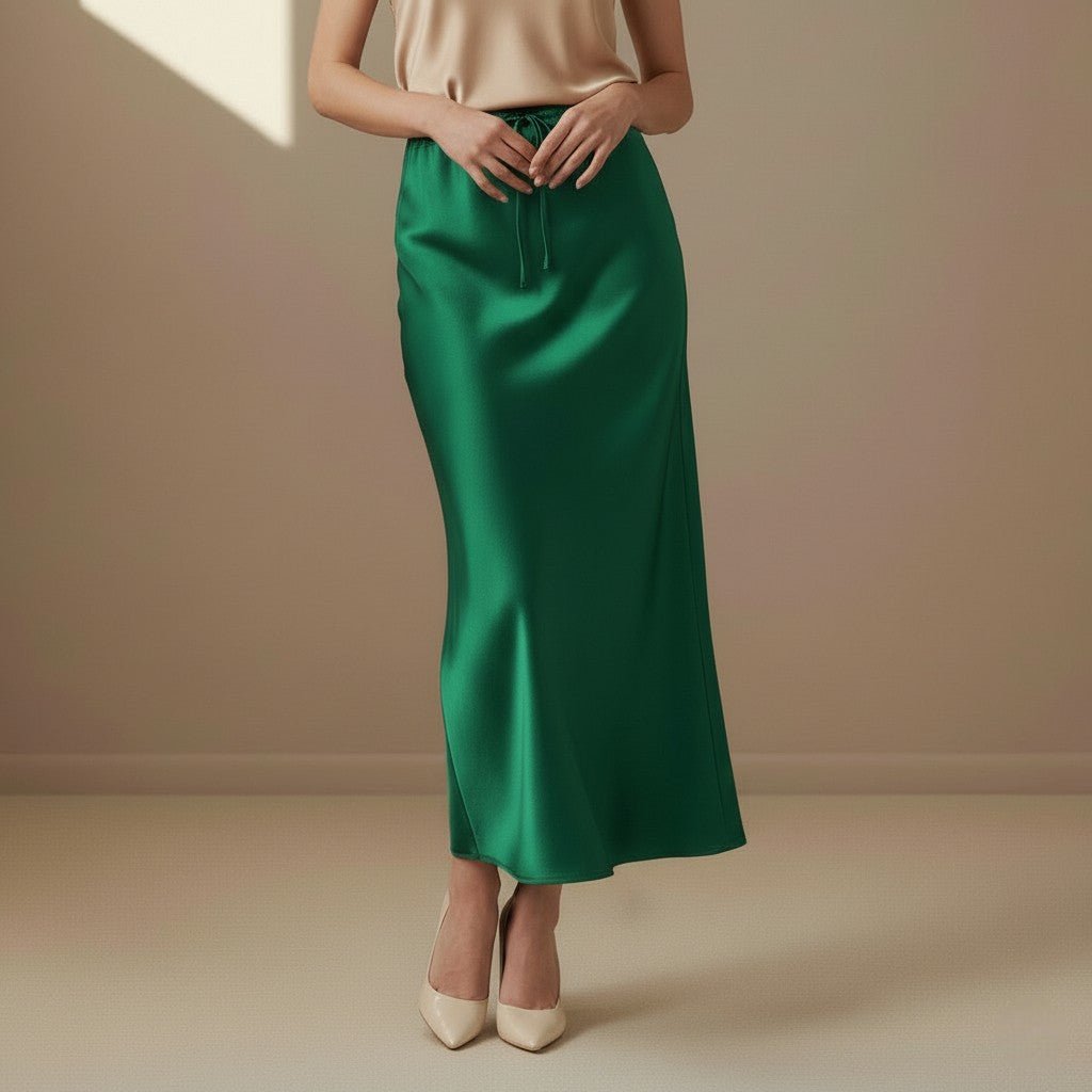 Green Satin Skirt - Satinni