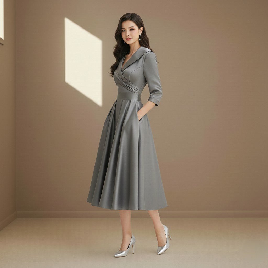 Grey satin dress - Satinni
