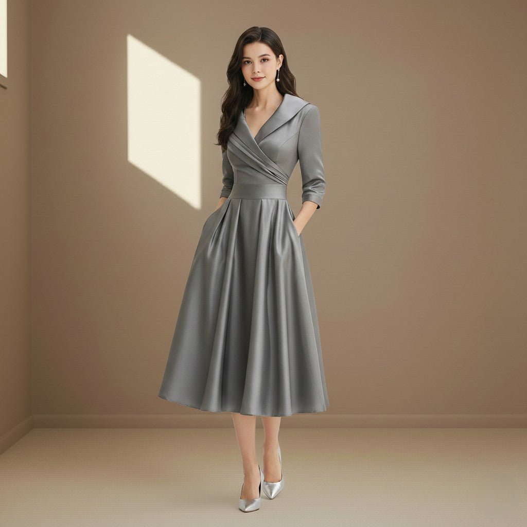 Grey satin dress - Satinni