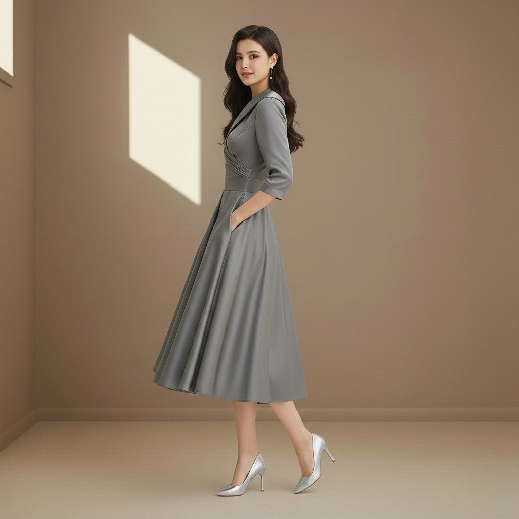 Grey satin dress - Satinni