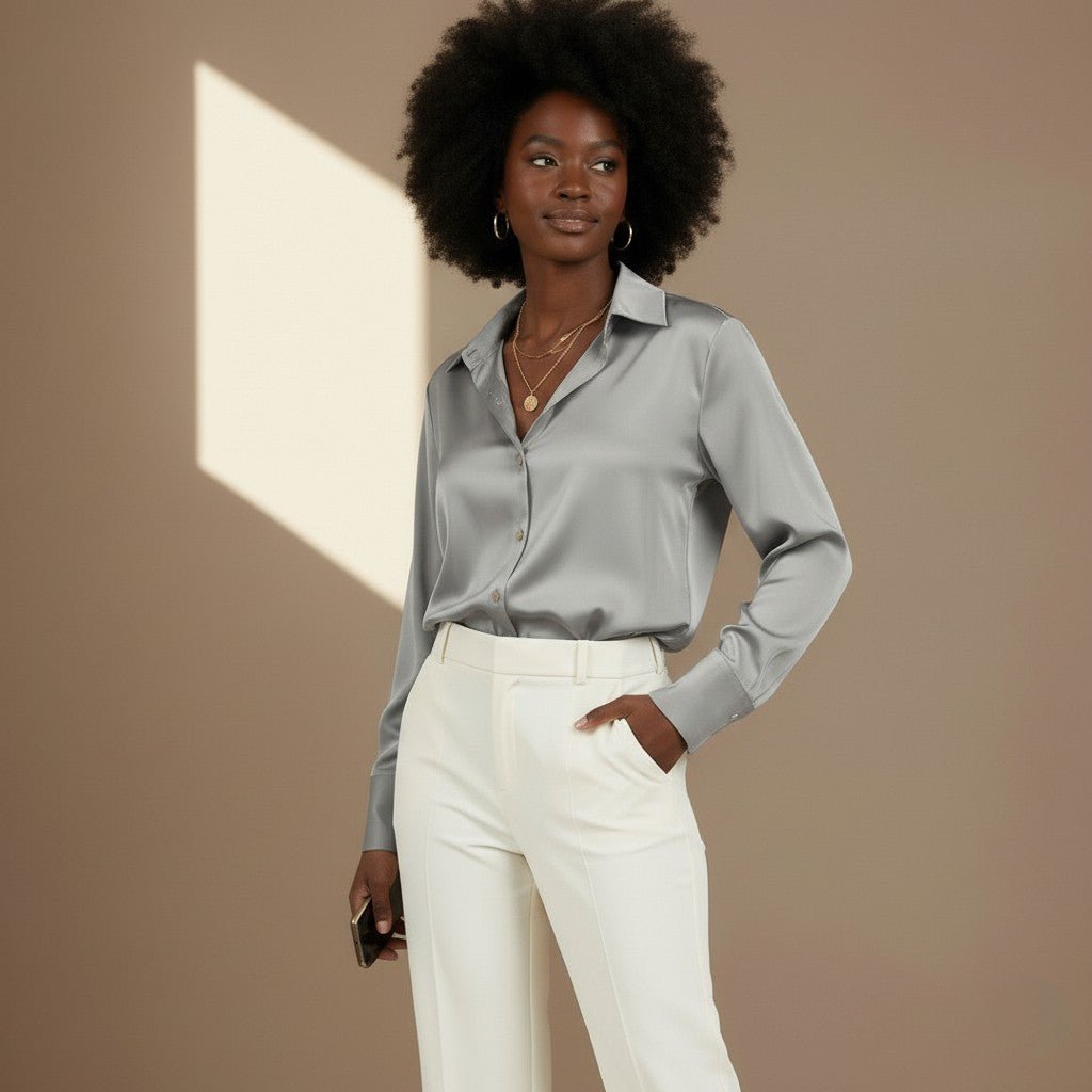 Grey Satin Shirt - Satinni