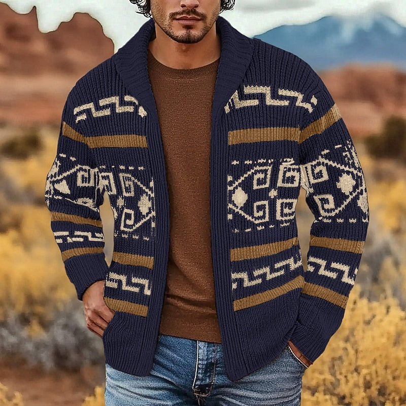 Patterned Zip Cardigan for Men's | Cozy Knitwear for Casual Wear