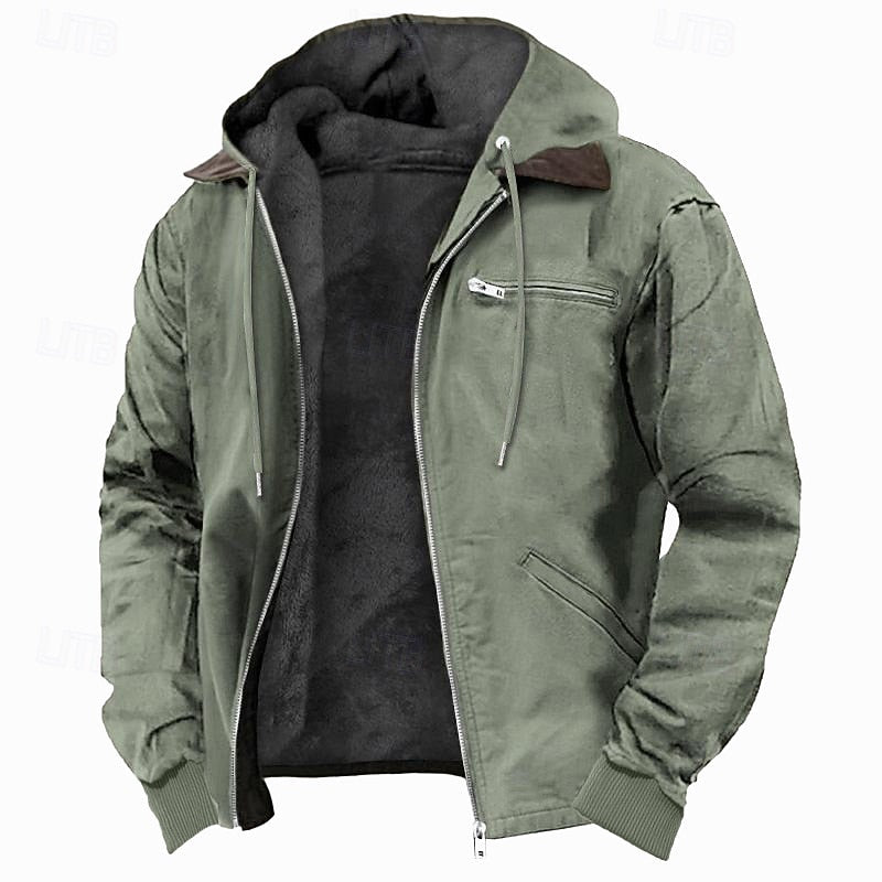 Fleece-Lined Hooded Jacket for Men | Warm, Casual Outerwear for Cold Weather