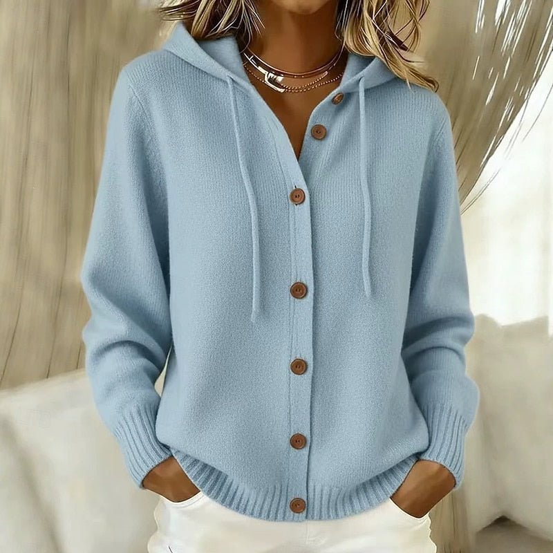 Hooded Button-Down Cardigan for Women | Cozy Knit Layering Piece - Satinni