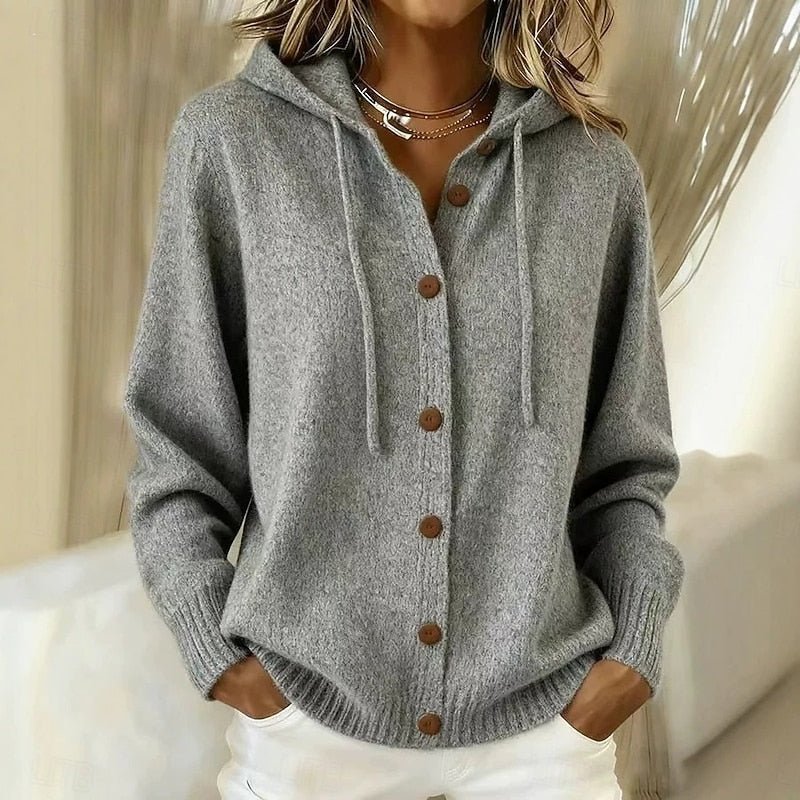 Hooded Button-Down Cardigan for Women | Cozy Knit Layering Piece - Satinni