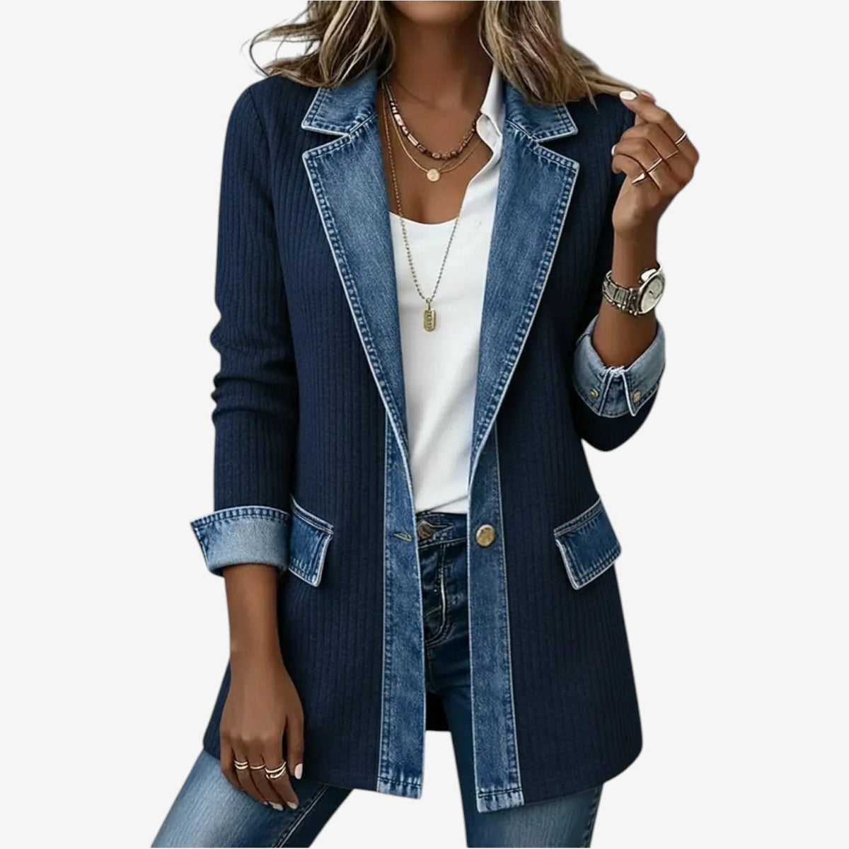 Layered Collar Button Jacket | Women's Elegant Outerwear | Fashionable Layering Piece