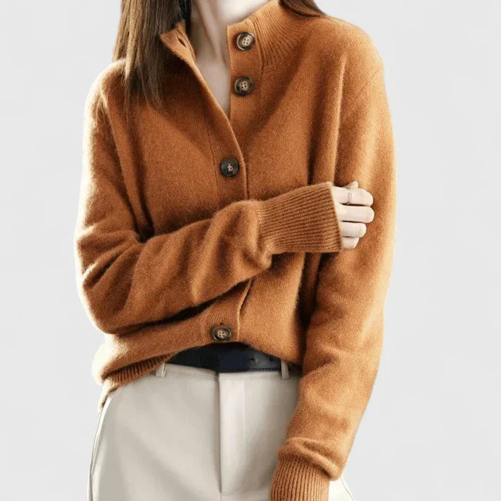 Refined Collared Cardigan - Soft Knit Fabric - Women's Casual Sweater