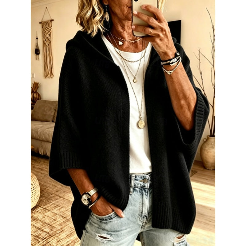 Cozy Open-Front Hooded Cardigan for Women in Soft Knit Fabric