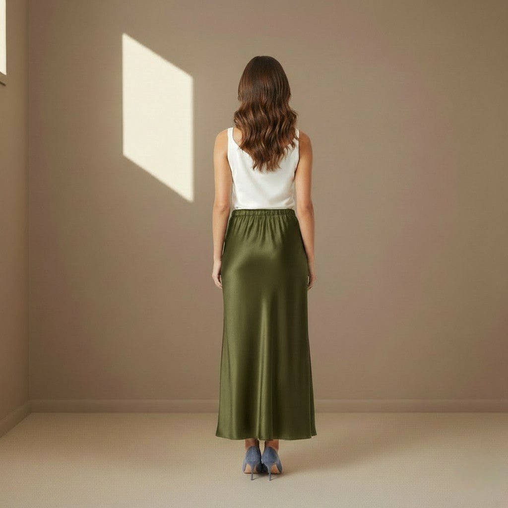 Khaki Satin Skirt - Satinni
