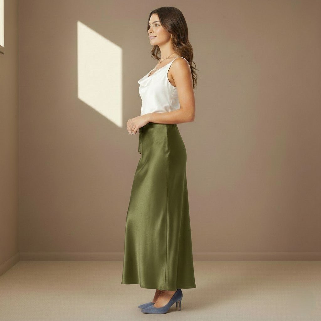 Khaki Satin Skirt - Satinni