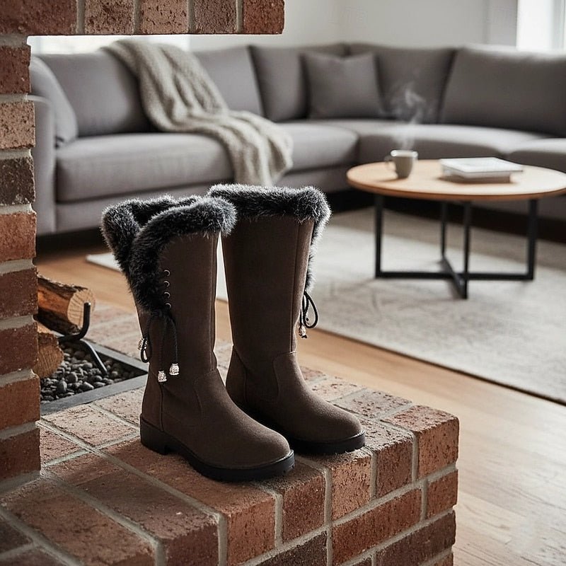 Knee-High Winter Boots with Fur Trim | Stylish and Warm Footwear for Cold Weather - Satinni