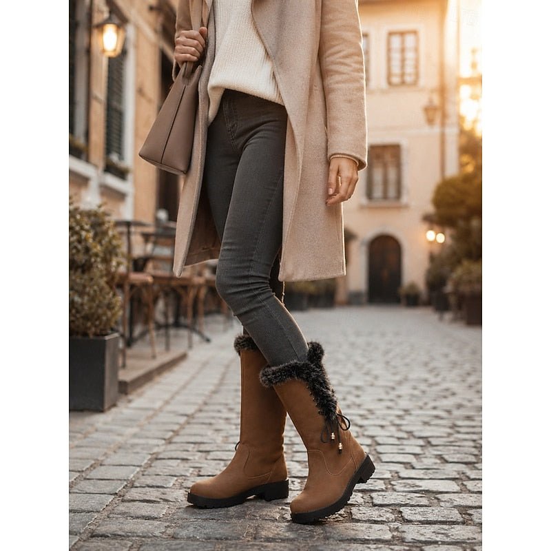 Knee-High Winter Boots with Fur Trim | Stylish and Warm Footwear for Cold Weather - Satinni