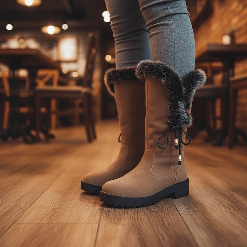 Knee-High Winter Boots with Fur Trim | Stylish and Warm Footwear for Cold Weather - Satinni