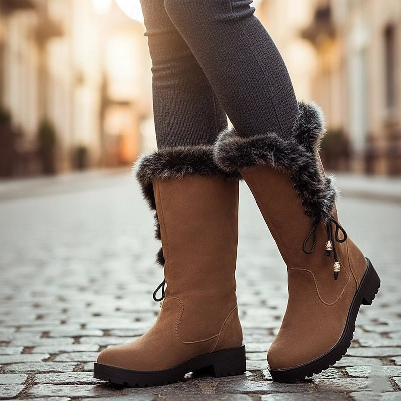 Knee-High Winter Boots with Fur Trim | Stylish and Warm Footwear for Cold Weather - Satinni