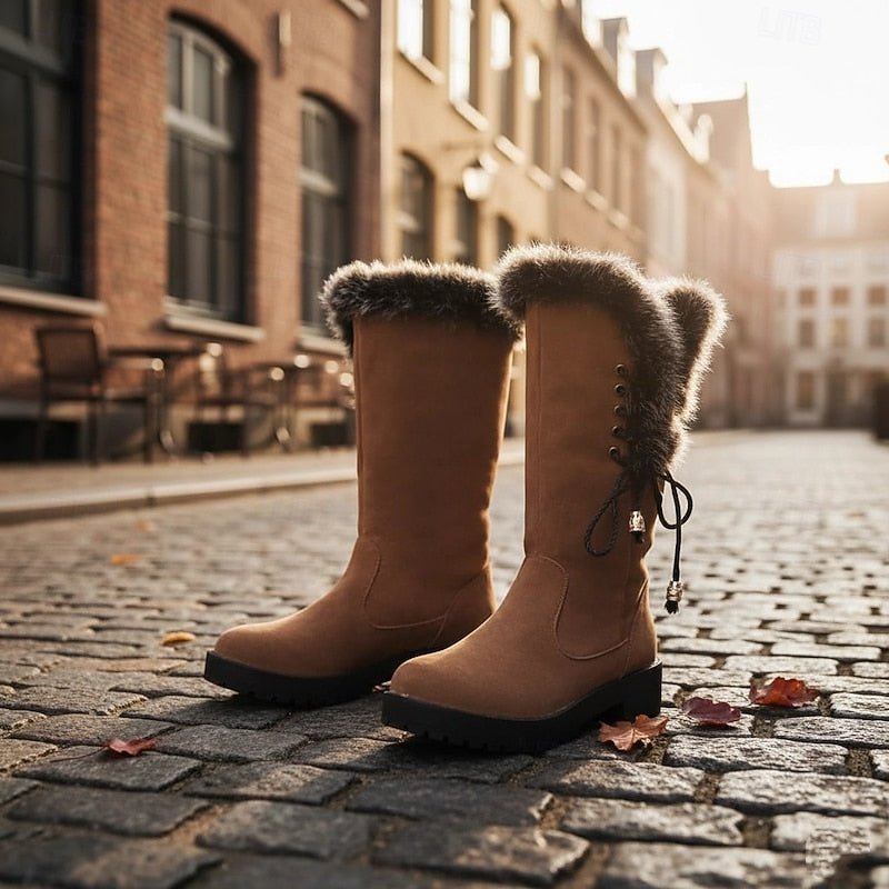 Knee-High Winter Boots with Fur Trim | Stylish and Warm Footwear for Cold Weather - Satinni