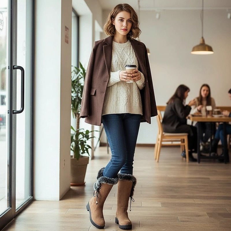 Knee-High Winter Boots with Fur Trim | Stylish and Warm Footwear for Cold Weather - Satinni