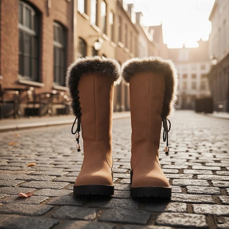 Knee-High Winter Boots with Fur Trim | Stylish and Warm Footwear for Cold Weather - Satinni