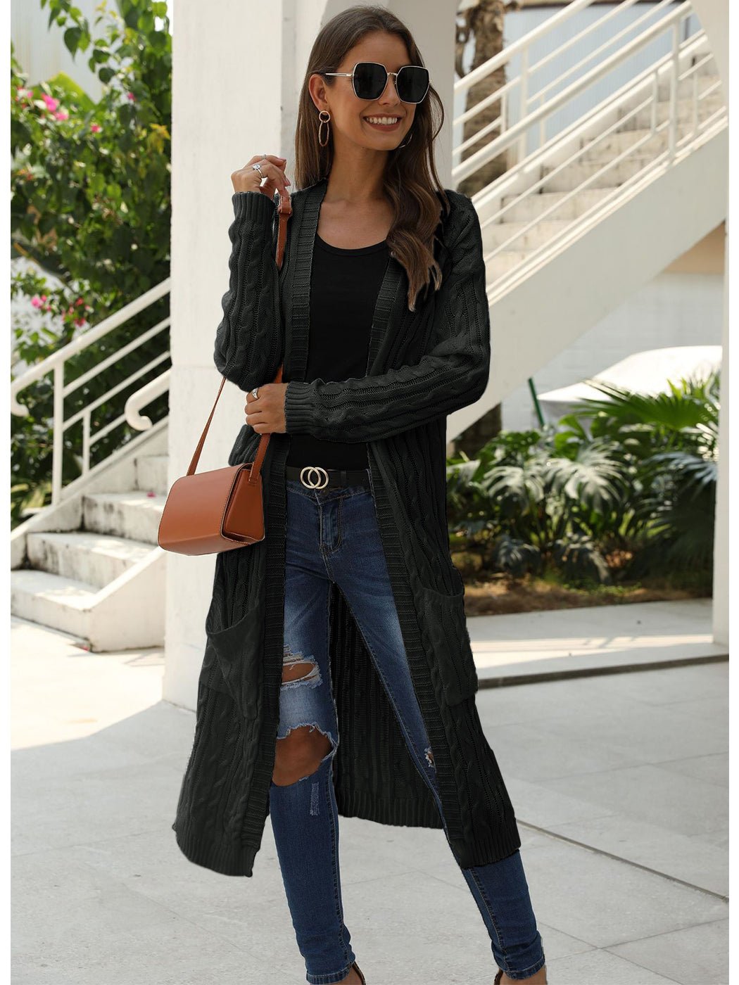 Knitted Long Sleeve Cardigan Sweater - Satinni