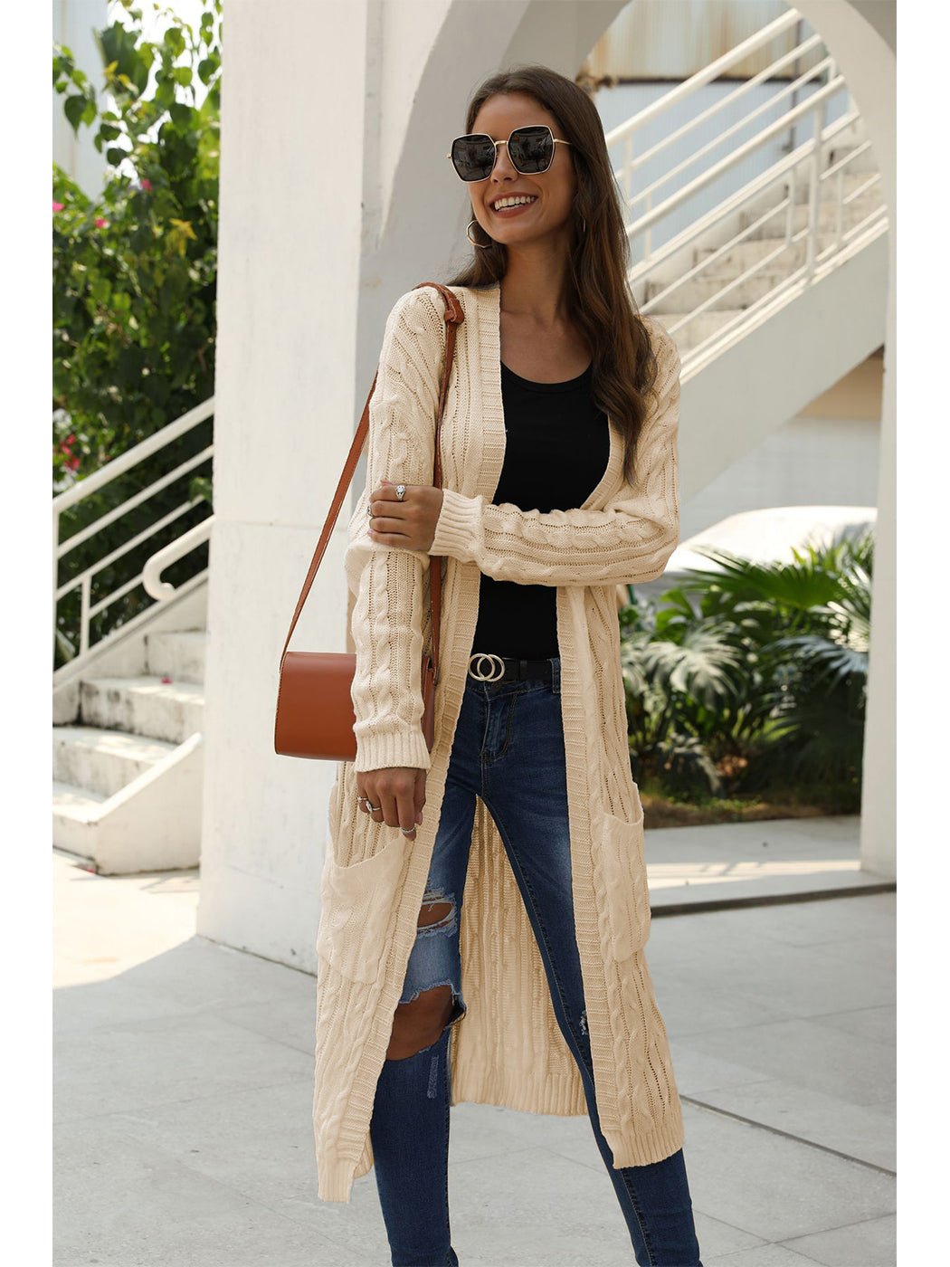 Knitted Long Sleeve Cardigan Sweater - Satinni