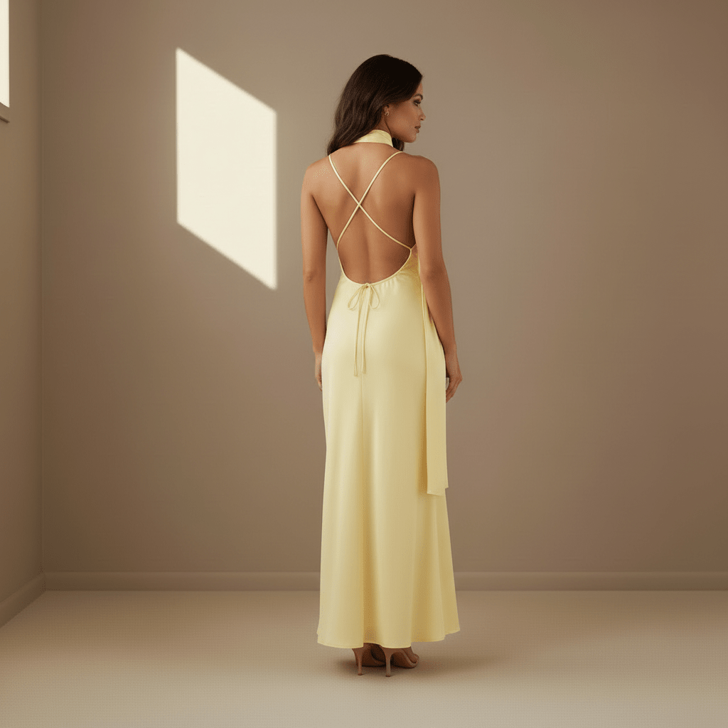 Lemon satin dress - Satinni
