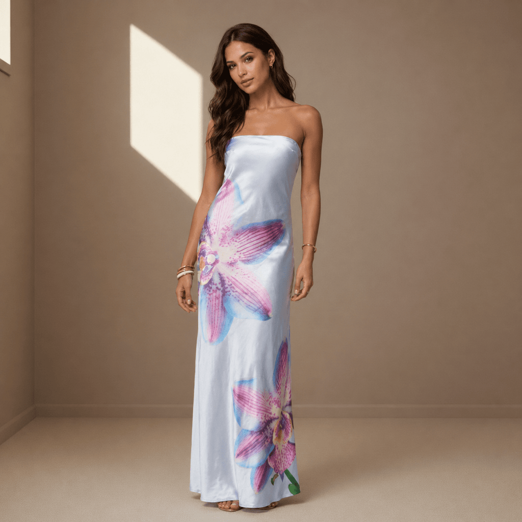 Light blue satin dress - Satinni