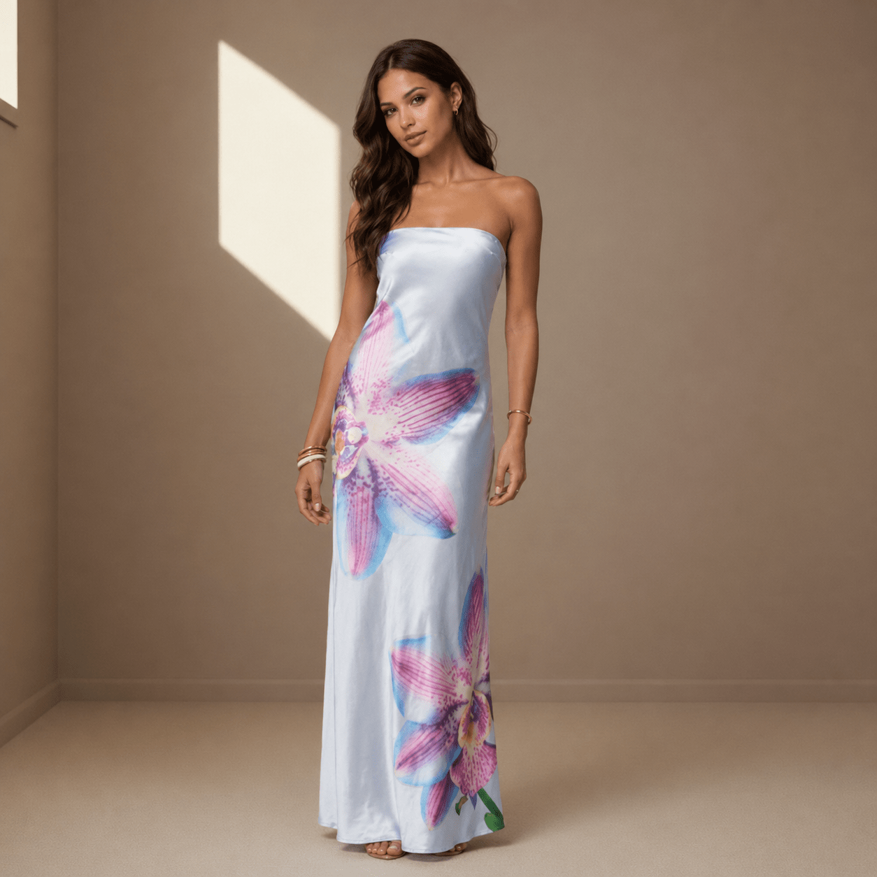 Light blue satin dress - Satinni