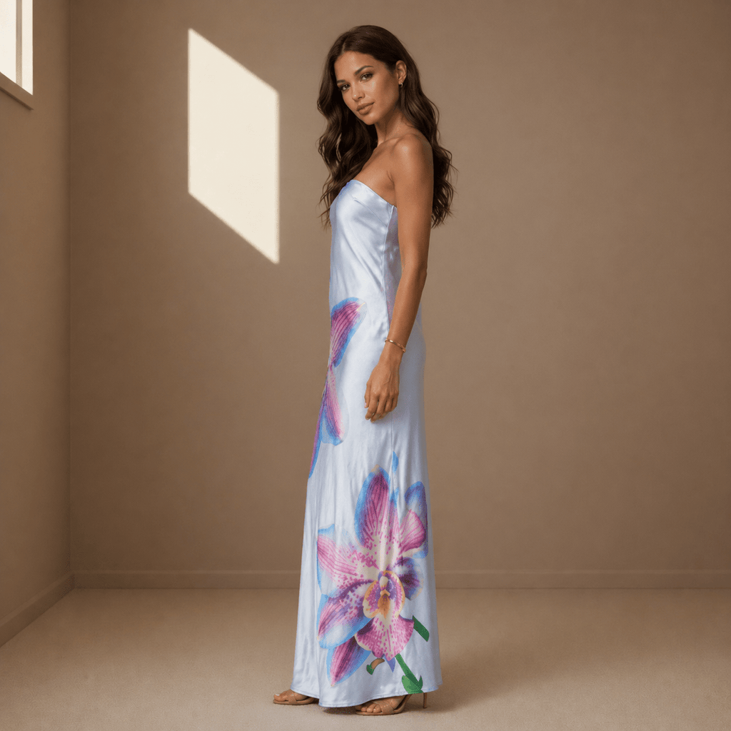 Light blue satin dress - Satinni