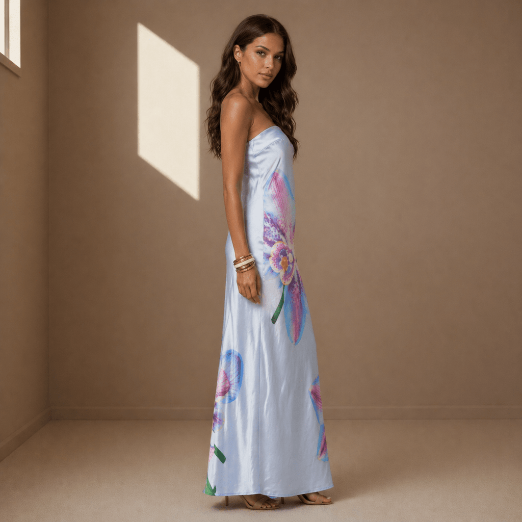 Light blue satin dress - Satinni