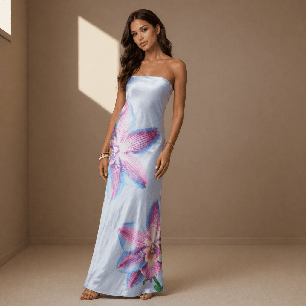 Light blue satin dress - Satinni