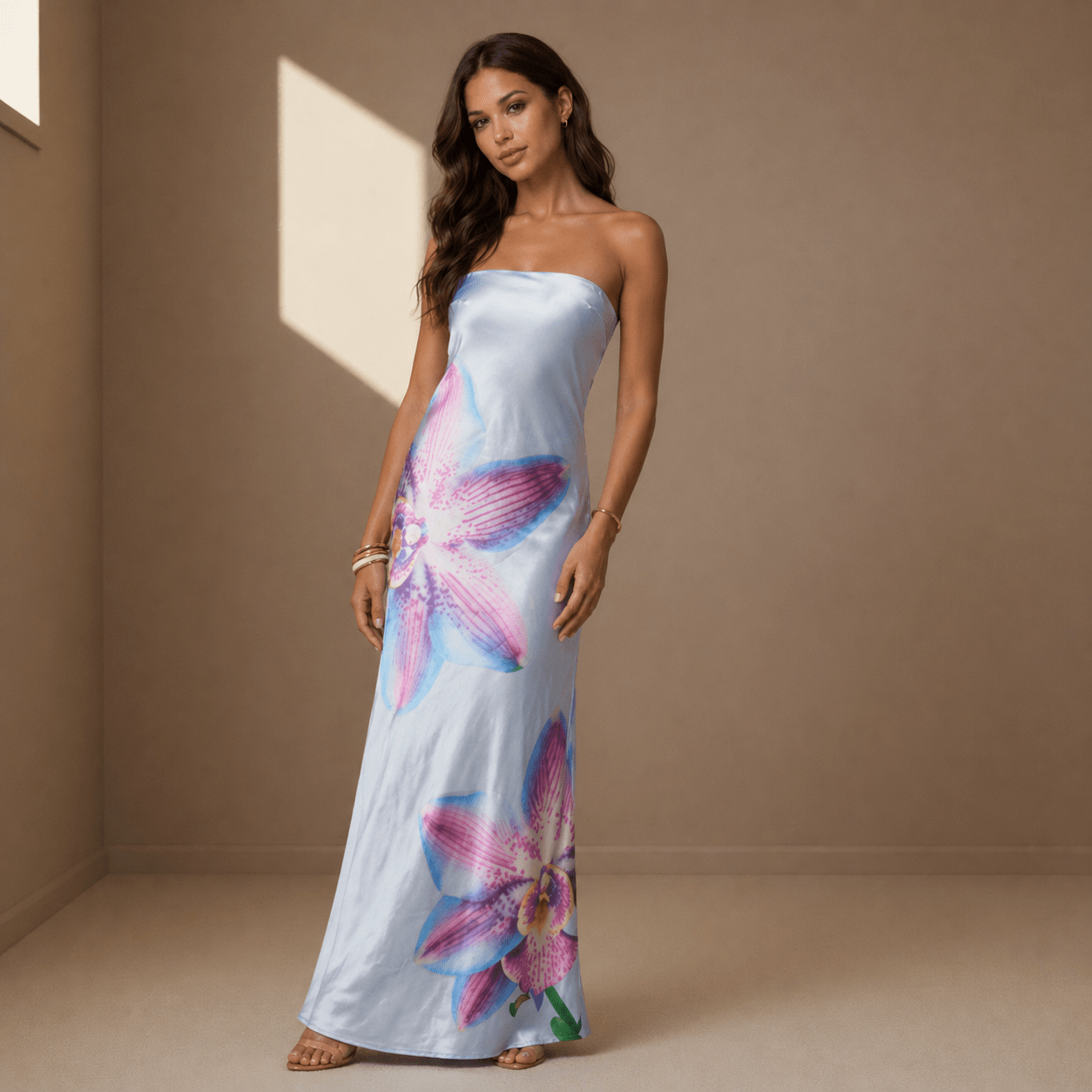 Light blue satin dress - Satinni