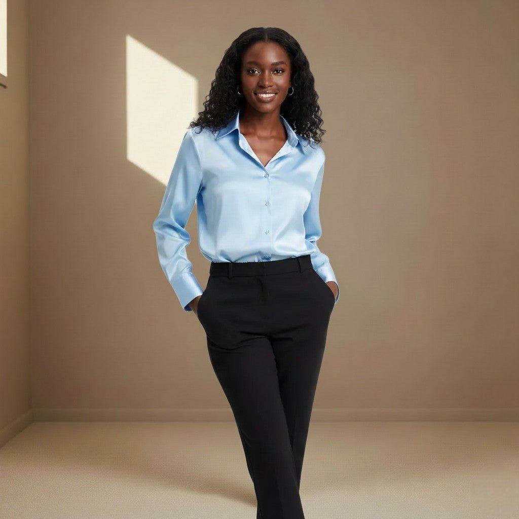 Light Blue Satin Shirt - Satinni