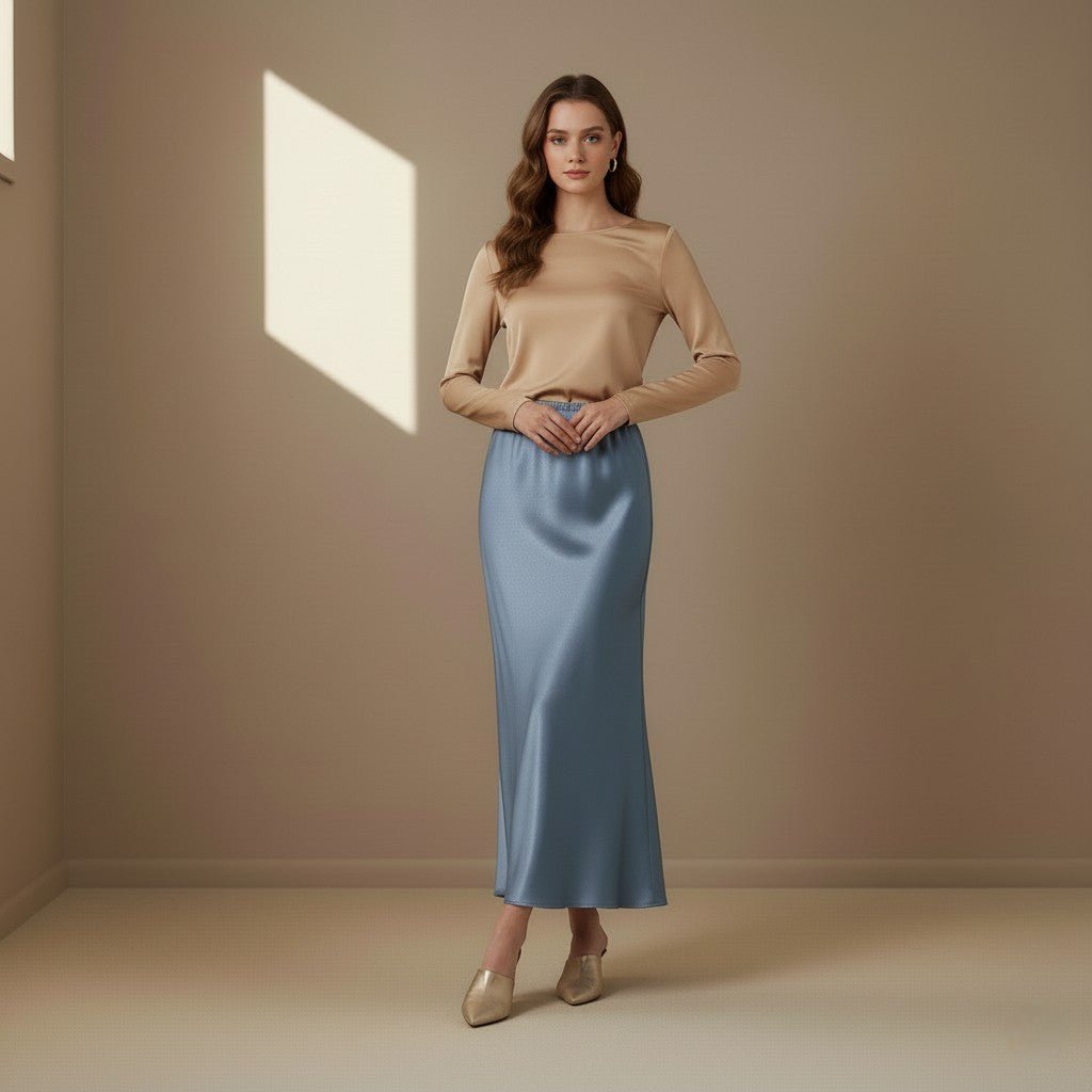 Light Blue Satin Skirt - Satinni