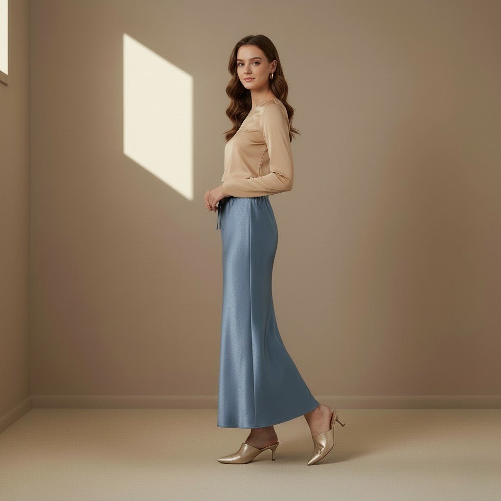 Light Blue Satin Skirt - Satinni