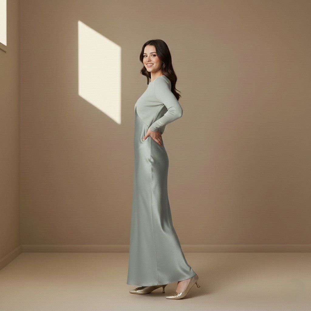 Light green satin dress - Satinni