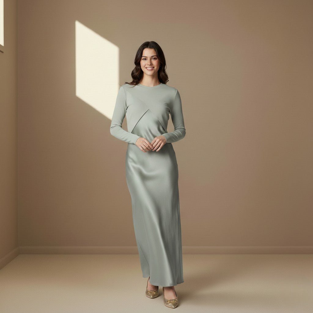 Light green satin dress - Satinni