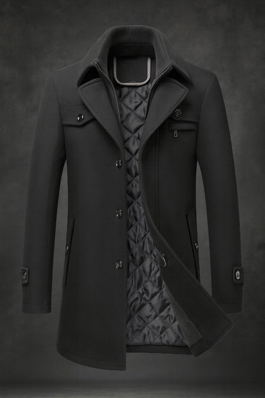 Men's Warm Lined Winter Coat with Textured Collar - Durable Outerwear for Cold Weather - Satinni