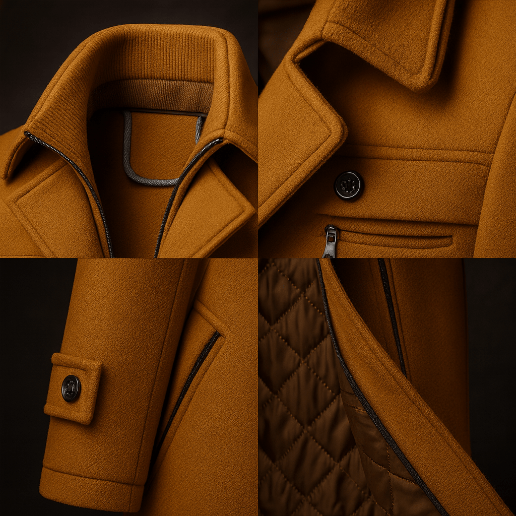 Men's Warm Lined Winter Coat with Textured Collar - Durable Outerwear for Cold Weather - Satinni