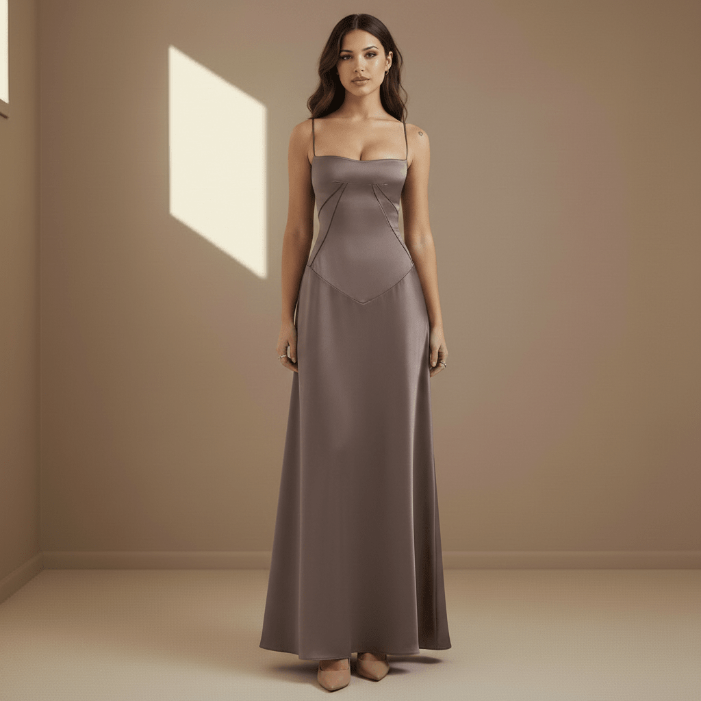 Mocha satin dress - Satinni