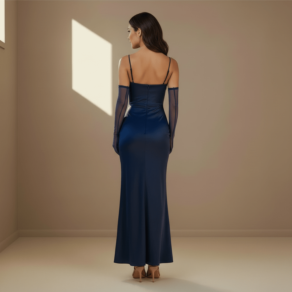 Navy satin dress - Satinni