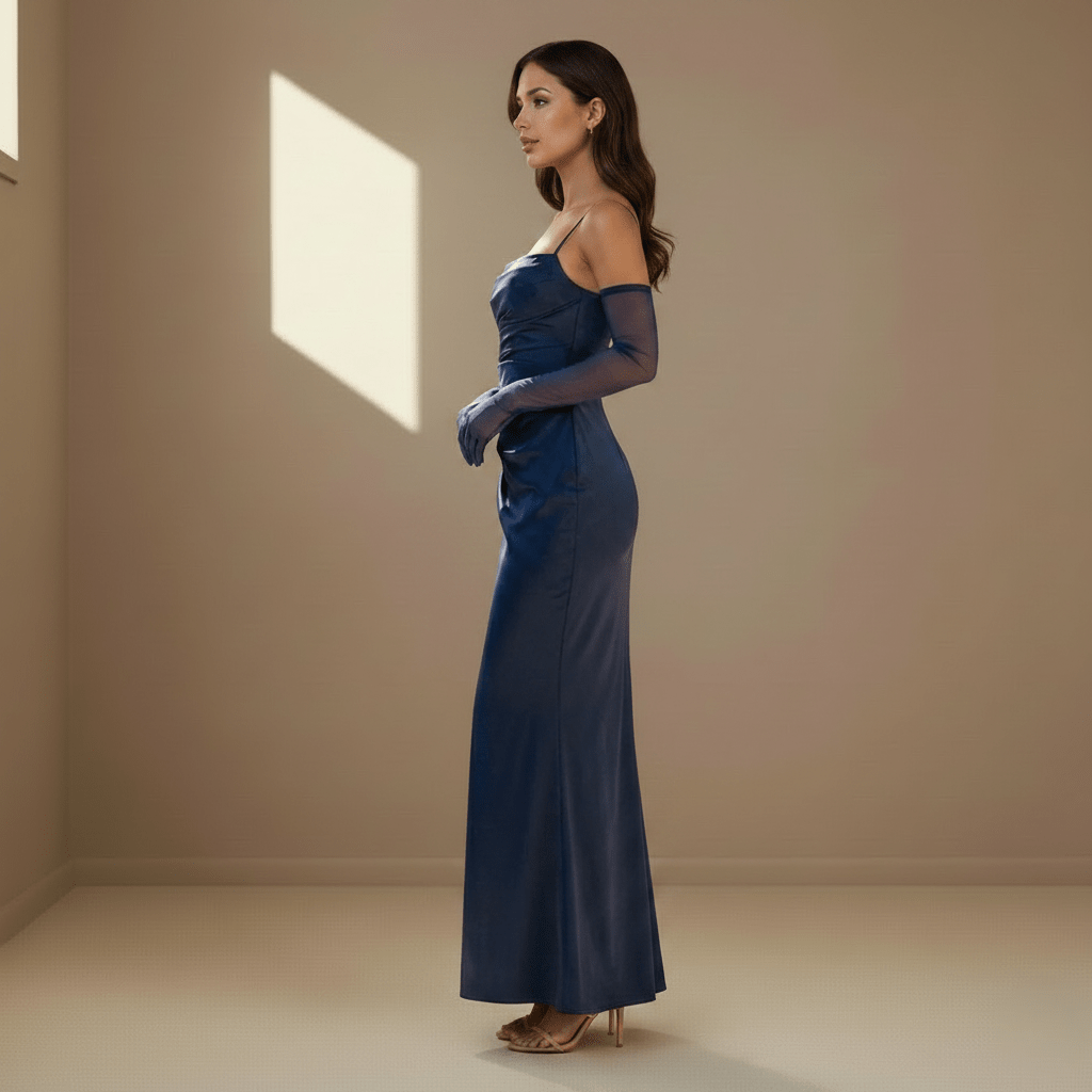 Navy satin dress - Satinni